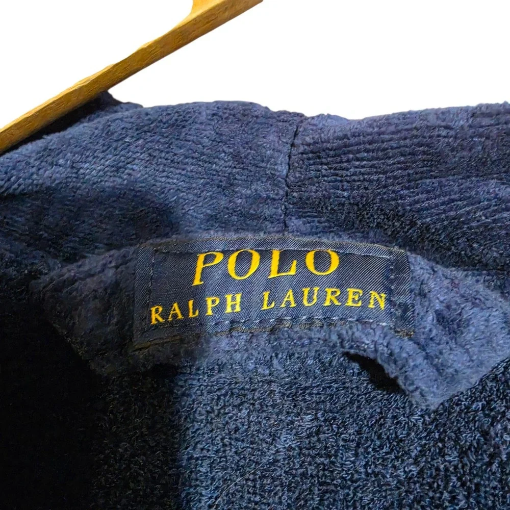 Polo Ralph Lauren Mens Medium Bathrobe Navy Blue Terry Cloth Cotton Pony Logo